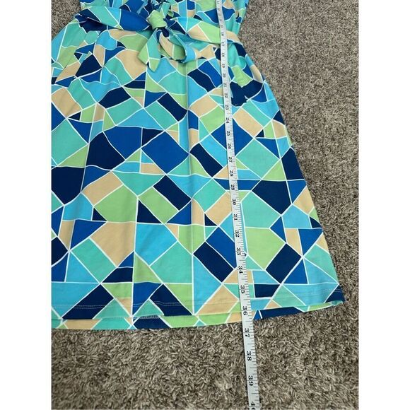 J. Mclaughlin Dolly Catalina Cloth Sleeveless Dress Belted Green/Blue Print XS - Picture 10 of 15